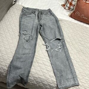AE jeans gray distressed straight leg high waisted